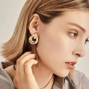 Gold or Silver Minimalist Large Knot Earring Statement Stud Earrings